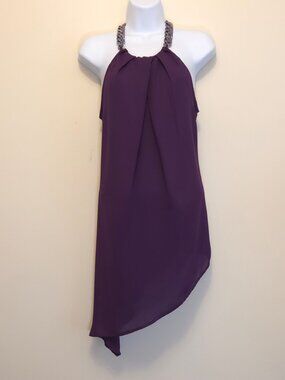 NY&Co 7th Ave Purple Faux Link Halter Sleeveless Asymmetrical Tunic Top - S TALL